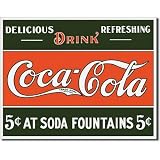 Coca Cola Coke Soda Fountain 5 Cents Retro Vintage Tin Sign
