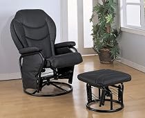 Black Leatherette Cushion Glider Rocker Chair w/Ottoman