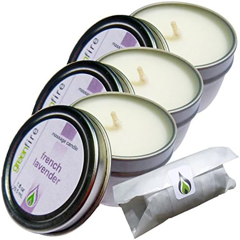 Greenfire All Natural Massage Oil Candles, French Lavender, Travel size 1 fluid ounce, Set of 3