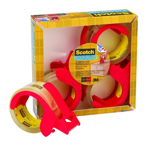 ScotchÂ® Packaging Tape Premium Heavy Duty 3750RD Clear, 1.88 Inches x 54.6 Yards, 4-Pack
