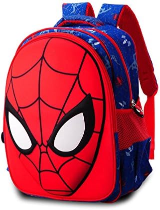 Kikuns 3D Spiderman Backpack for Boys Elementary School Bags for Kids Blue