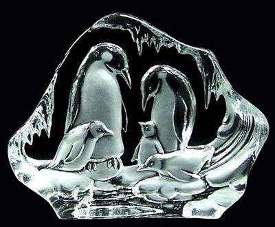 Engraved Lead Crystal -- Penguin Family