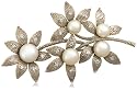 Sterling Silver White Freshwater Cultured Pearl and Cubic Zirconia Brooch
