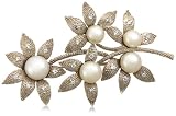 Sterling Silver White Freshwater Cultured Pearl and Cubic Zirconia Brooch