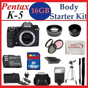 Pentax K-5 16.3 MP Digital SLR with 3-Inch LCD (Black Body Only) With SSE 16GB Amazing Starter Package Includes Battery and charger, 2 lenses, Filter Kit Plus Much more