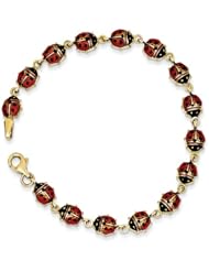 14k Yellow Gold 7in Enamel & Resin Ladybug Bracelet. Metal Wt- 4.59g