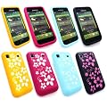 Emartbuy Samsung I9000 / I9001 Galaxy S Plus Pack Bundle De Europa De 5 Funda De Silicona Floral / Portada / Piel - Floral Azul, Amarillo Floral, Flores De Naranja, Flores Rojo Y Floral Negro