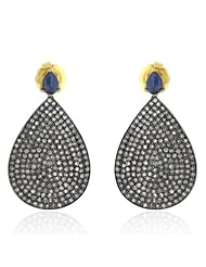 18kt Yellow Gold Diamond Pave Dangle Sapphire Earrings Silver Wedding Jewelry