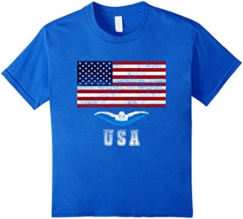Kids American Flag Swimming Shirt, USA Gift, Swim Team T-Shirt 6 Royal Blue