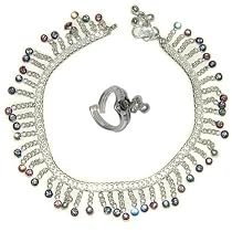 Indian Anklets Toe Ring Sterling Silver Jewelry Pair 64 gms.10 inches (sanklt041)