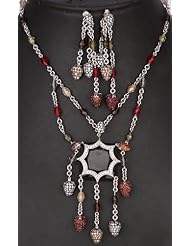 Multi-color Gemstone Charming Necklace with Earrings Set - Sterling Silver