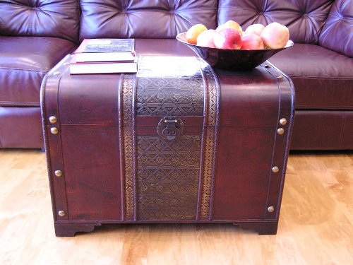 Old Fashioned Wood Storage Trunk Wooden Treasure Chest - Enhanced Large Size