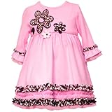 Rare Editions TODDLERS 2T-4T PINK BROWN KNIT LEOPARD ANIMAL PRINT RUFFLE FLOWER APPLIQUE Special Occasion Girl Party Dress