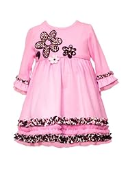 Girls Cotton/Polyester/Knit Knee Length Leopard Print Bell Sleeves Empire   Waistline Applique Keyhole  Mesh Party Dress  With Ruffles