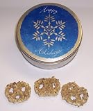 Scott's Cakes White Chocolate Covered Pretzel with Walnuts in a Mini Snowflake Tin