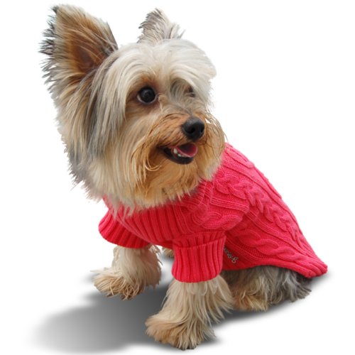 Size #10 (small) Designer Pet Clothes, Bright Coral Dog Sweater, Classic Aran Knit
