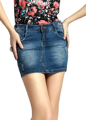 UPER FEET Women's Distressed Casual Fashion Denim Mini Jean Skirt 26