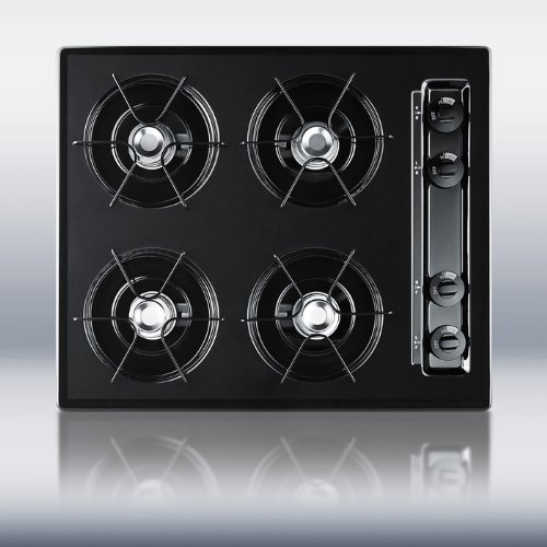 Summit TTL03 24 Gas Cooktop 4 Open Burners Pilot Light Ignition Black