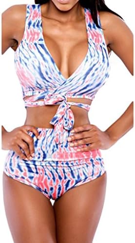 YUKJung Womens High Waist Criss Cross Vintage Bikini Set White Pink S