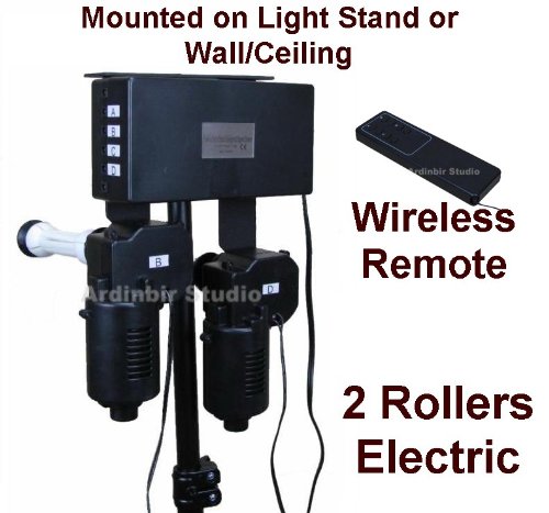 Ardinbir Studio 2x Rollers Electric Motorized Background Support System with Wireless Remote Controller for Muslin, Cloth, Paper Roller- Light Stand, Wall or Ceiling Mounted