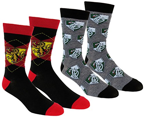 Harry Potter Mens Slytherin & Gryffindor Casual Crew Socks 2 & 3 Pair Pack