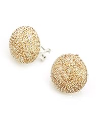925 Sterling Silver Dome Pave Yellow Agate Color CZ Omega Back Earrings
