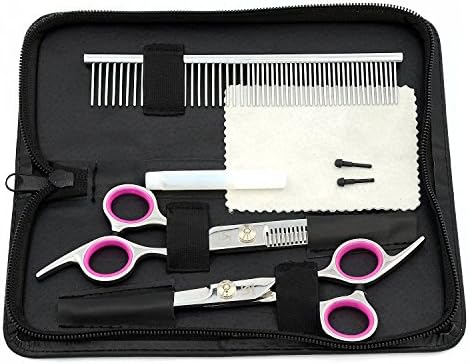 Glamdaisy Pet Scissor Set - Perfect For Pet Grooming, Durable Stainless Steel, Provided With Pouch and Steel Grooming Comb