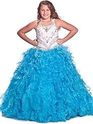 Girls Organza/Satin Lace Crystal  Beaded Feathers Crystals   Ball Gown Pageant Dress/Party Dress  With Ruffles
