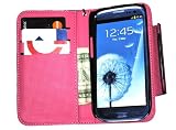 Deluxe Folio Wallet Leather Case for Samsung Galaxy S3 i9300, i747, L710, T999,i535 Multifunctional - Black / Hot Pink