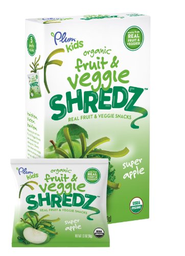 Plum Kids Organic Fruit and Veggie Shredz, Super Apple, 3.15 Ounce (Pack of 8)