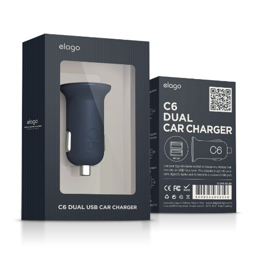 elago C6 Dual USB Car Charger for iPhone iPad iPad mini iPod Galaxy Nexus Optimus and Other Device withB00C6SJONI : image
