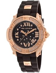 Womens Black Rubber Black Textured Dial Gold-Tone Accents
