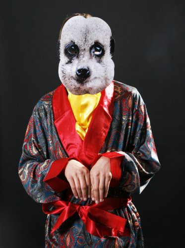 MEERKAT FANCY DRESS COSTUME, SMOKING JACKET, BELT, CRAVAT, & MASK