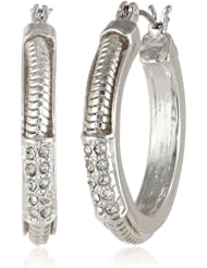 Anne Klein "Metal Lining" Silver-Tone and Crystal Inset Hoop Earrings
