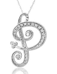 14k White Gold Alphabet Initial P Diamond Pendant Necklace (HI, I1-I2, 0.15 carat)