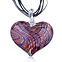 Murano Glass Red Blue Stripe Heart Pendant