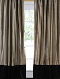 Thai Silk Velvet Banded Curtains Silver & Espresso