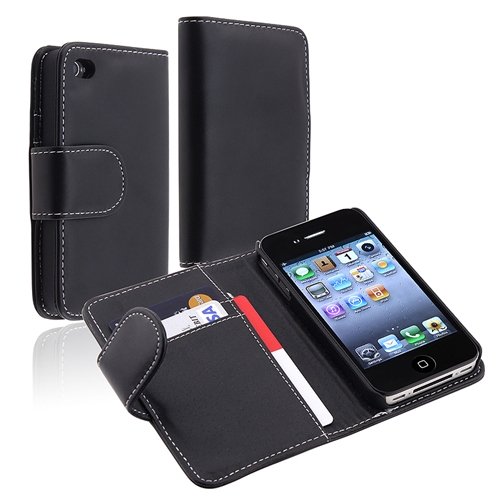 eForCity Compatible with Apple® AT/VER iPhone® 4 Leather Case w/ Credit Card Wallet,Black