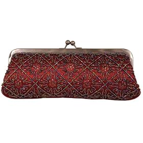 Satin and Beaded Flower Design Clutch, with Metal Fram - Evening Bags - Rio Bag