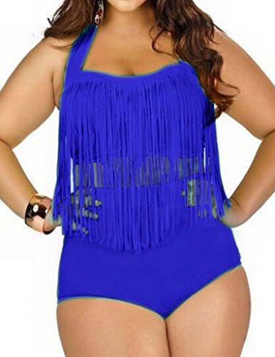 Papaya Wear Women's Retro High Waist Braided Fringe Top Bikini Swimwear Plus Size