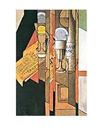 Especial Arte Lienzo Glasses, newspaper and wine bottle - Juan Gris Multicolor