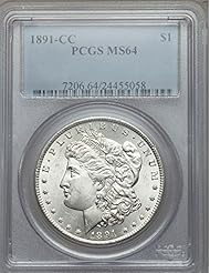 Coins: 1891-CC Morgan Silver Dollar Spitting Eagle VAM-3 PCGS MS 64