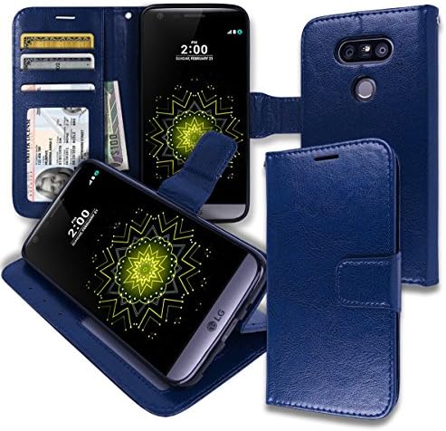 LG G5 [ Wallet ] Case, LG G5 Soft Leather Flip Diary Cover with [ Foldable Stand ] Pockets for ID, Credit Cards, Cash, Kickstand Features (Blue)