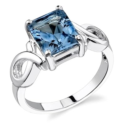 Sterling Silver 3.75 cts Radiant Cut London Blue Topaz Ring Size 8