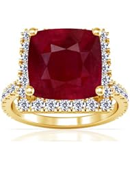 18K Yellow Gold Cushion Cut Ruby Ring With Sidestones