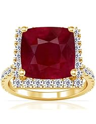 14K Yellow Gold Cushion Cut Ruby Ring With Sidestones