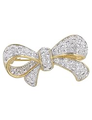 Kate Bissett CZ A 14k Gold and Rhodium Bonded Brooch with Round Cut Clear Cubic Zirconia Accents in a Gold Tone Form the Shape of a Bow in a Tutone