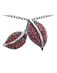 Original Star K (tm) Nature Lover Leaf Pendant with Created Ruby in 925 Sterling Silver