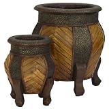Buy Decorative Rounded Wood Planters (Set of 2) by Nearly Natural