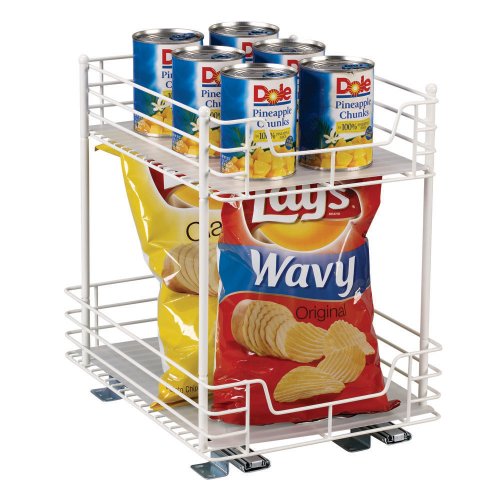 Household Essentials 21216 Glidez Double Pantry Basket Sliding Organizer, White, 12.4-Inch Wide special price